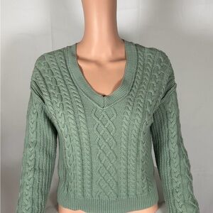 Aeropostale V-Neck Cable Knit Sweater - Sage